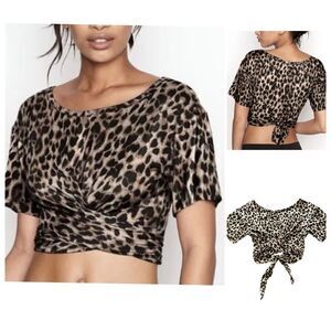 Victoria’s Secret Heavenly by Victoria Model Twist Tie Crop Tee Leopard Sz Small